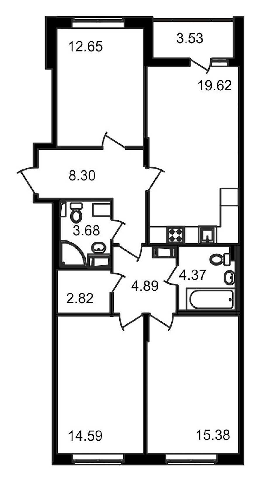 Трехкомнатная квартира в : площадь 89.83 м2 , этаж: 13 – купить в Санкт-Петербурге